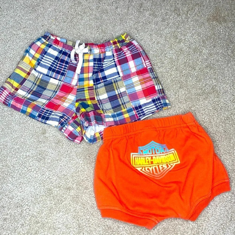 Bundle Polo Ralph Lauren Plaid Shorts & Orange Harley Davidson Shorts Both 3T